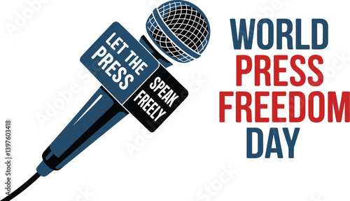 World Press Freedom Day Concept with Microphone, Newspaper, Camera, and Journalistic Symbols in Modern Flat Vector Style – Ideal for Media Rights, Journalism, and Freedom of Speech Themes