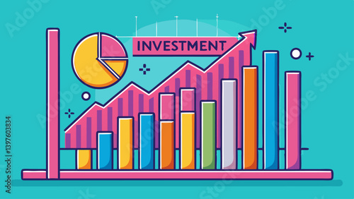 Rising financial investment chart with stacked bar graph coins and line graph showing business growth