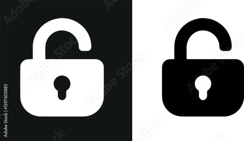 Unlock Symbol - Security, Privacy & Open Access Concept with Padlock, Keyhole & Lock Icons on White Background. Flat Vector Illustration for Web & Apps