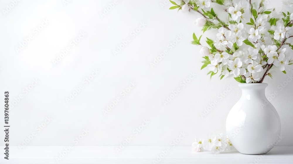 White vase with spring blossoms White vase with spring blossoms