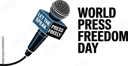 World Press Freedom Day Concept with Microphone, Newspaper, Camera, and Journalistic Symbols in Modern Flat Vector Style – Ideal for Media Rights, Journalism, and Freedom of Speech Themes