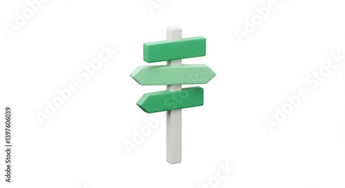 Green Direction Sign Post Guiding Different Paths in a 3d Rendering