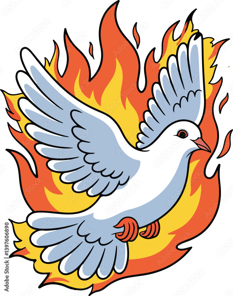 Fototapeta premium Blue Dove with Pentecost Flames and Bold Christian Art for the Holy Day.