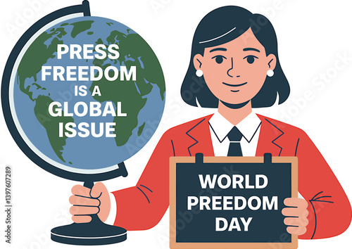 World Press Freedom Day Concept with Microphone, Newspaper, Camera, and Journalistic Symbols in Modern Flat Vector Style – Ideal for Media Rights, Journalism, and Freedom of Speech Themes