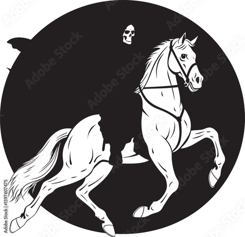 A Gallop of Darkness Hooded Death  Journey with Its Skeleton Steed