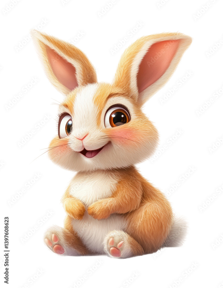 Cute bunny character digital playful isolated on transparent background, png Cute bunny character digital playful isolated on transparent background, png