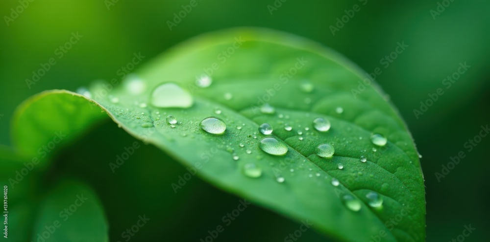 Softly falling water droplets on a leaf , leaf, watercolor Softly falling water droplets on a leaf , leaf, watercolor