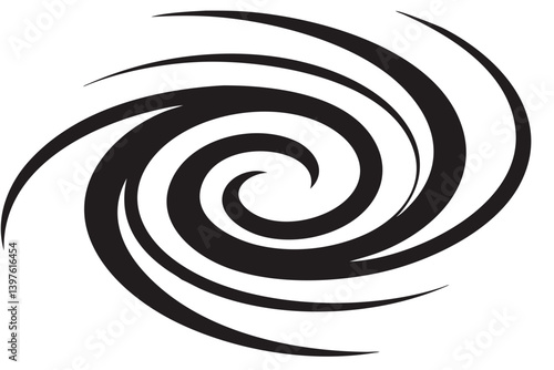 A mesmerizing black spiral vortex, swirling energy and dynamic movement in a bold graphic design.