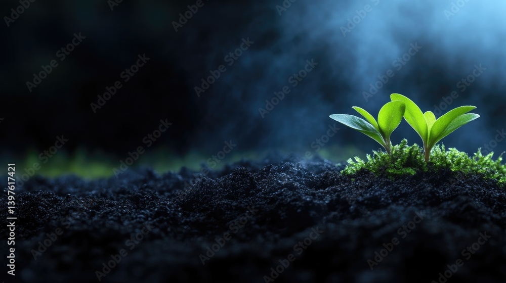 Emerging seedlings in dark soil