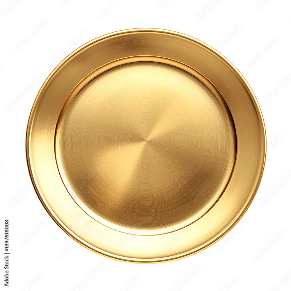 Shiny golden metal plate on transparent background