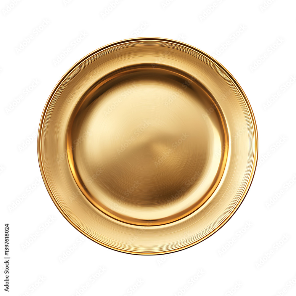 Shiny golden metal plate on transparent background
