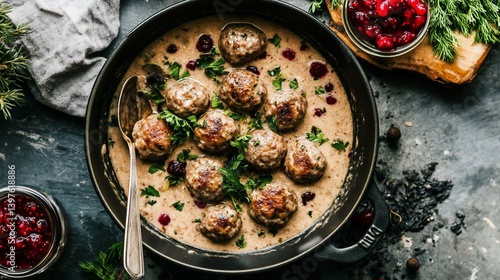 Hearty Swedish meatballs in creamy sauce