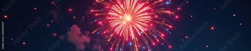 Vibrant firework explosion in the night sky with colorful bursts of light and sound effects, night sky, pyrotechnics Vibrant firework explosion in the night sky with colorful bursts of light and sound effects, night sky, pyrotechnics
