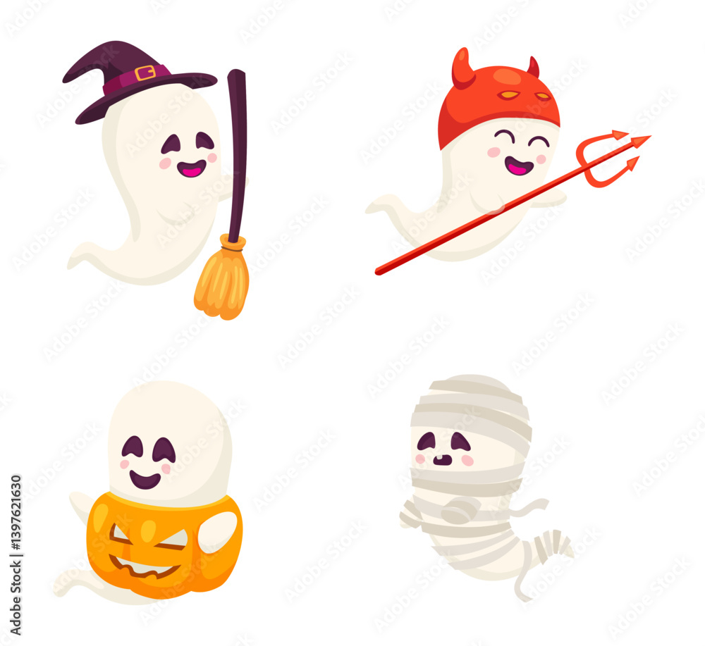 Hand drawn Set halloween ghosts collection Hand drawn Set halloween ghosts collection