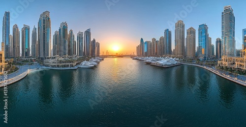 Dubai Marina sunrise panoramic cityscape