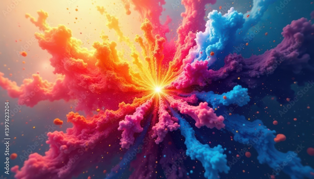 Vibrant explosion of colorful shapes bursting from a central point, explosive, burst Vibrant explosion of colorful shapes bursting from a central point, explosive, burst