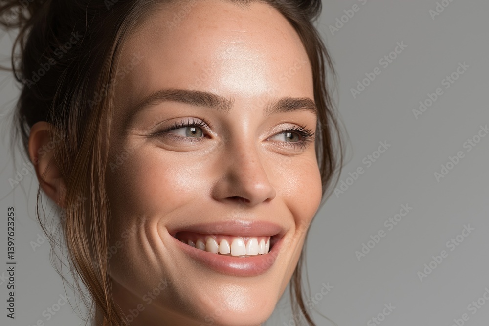 Close-up of beautiful woman with radiant smile, skin care beauty concept Close-up of beautiful woman with radiant smile, skin care beauty concept