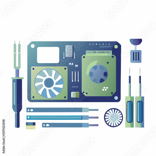 Computer components. Flat image isolated on white background. Vector illustration.