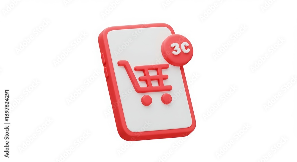 Shopping Cart Icon on Phone with Notification Badge for Ecommerce Promotion