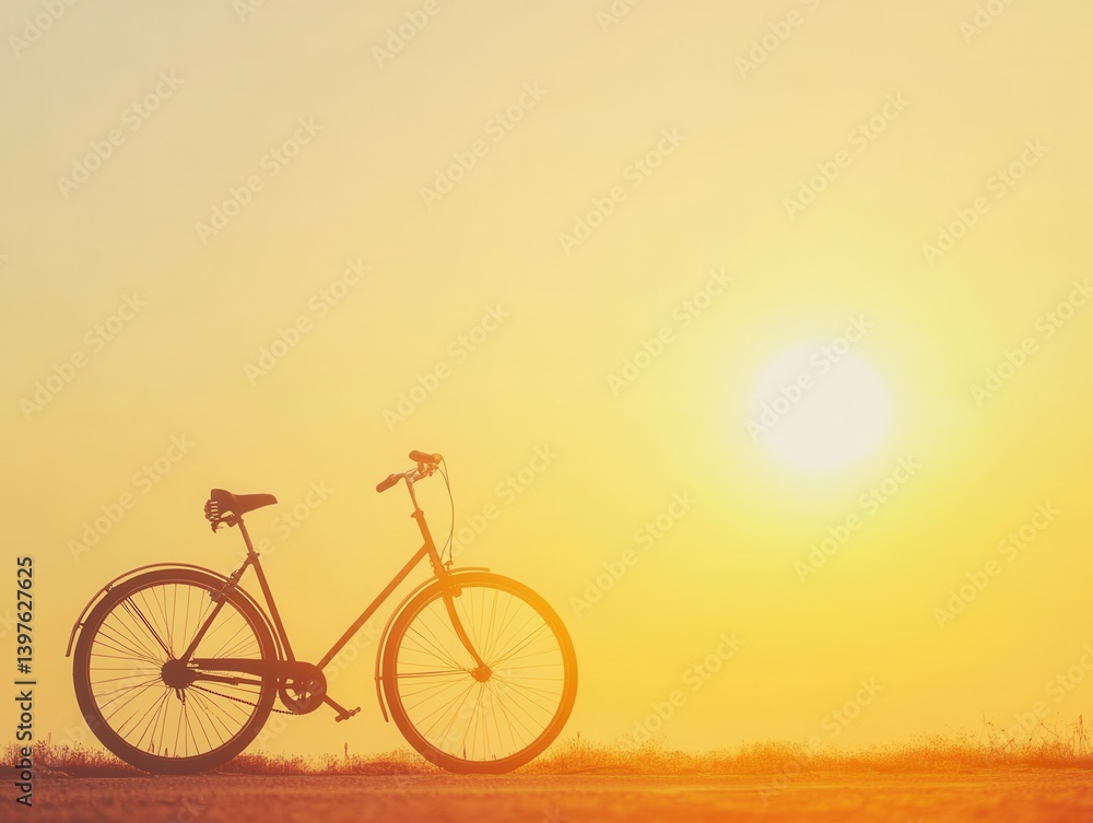 Bicycle against yellow sun with warm lighting and space for branding