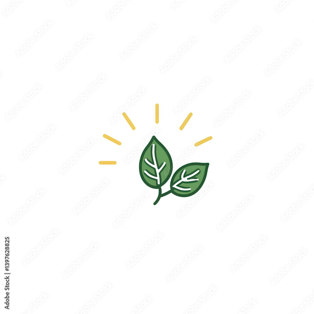 Fototapeta premium A vibrant illustration of green leaves with rays of sunlight. Ideal for eco-friendly themes, gardening, or nature-related projects. Perfect for promoting sustainability.
