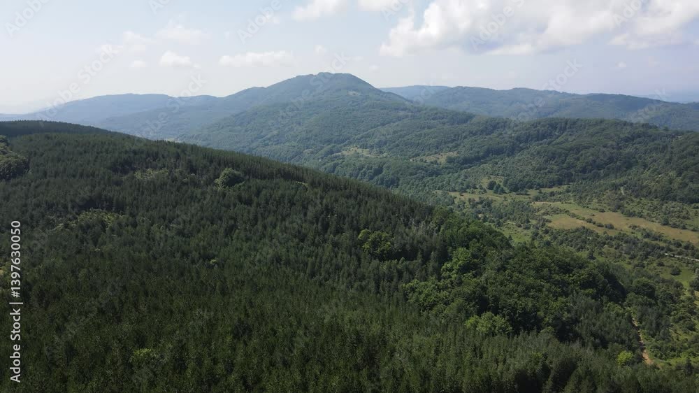 Aerial Summer Landscape of Erul mountain near Kamenititsa peak, Pernik Region, Bulgaria Aerial Summer Landscape of Erul mountain near Kamenititsa peak, Pernik Region, Bulgaria