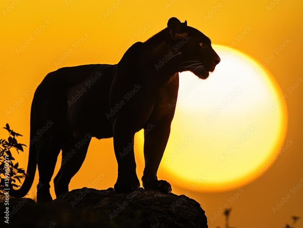 Black panther against yellow sun with space for branding