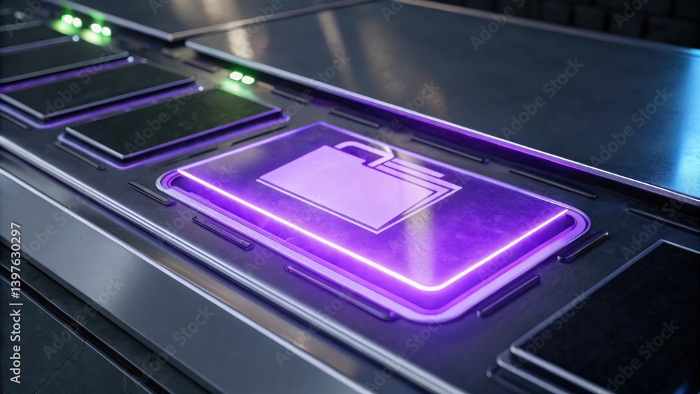 Futuristic lock icon on a sleek digital interface with illuminated accents.