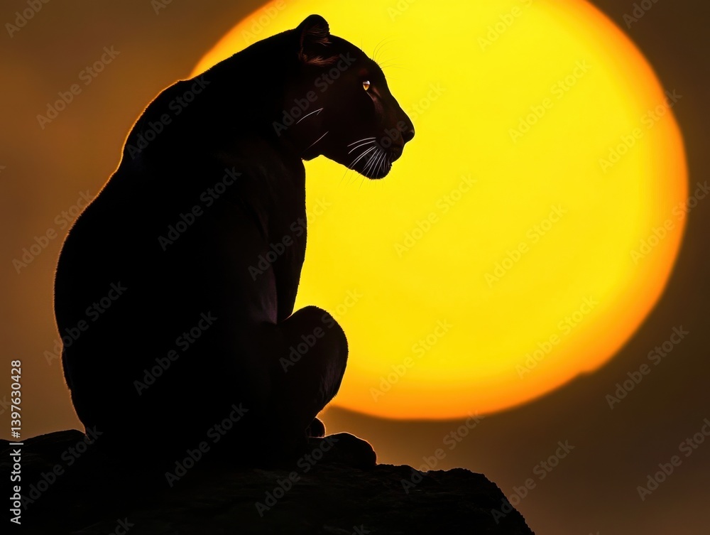 Black panther against yellow sun with space for branding