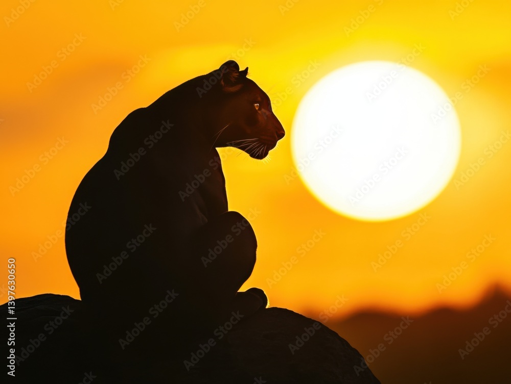Black panther against yellow sun with space for branding