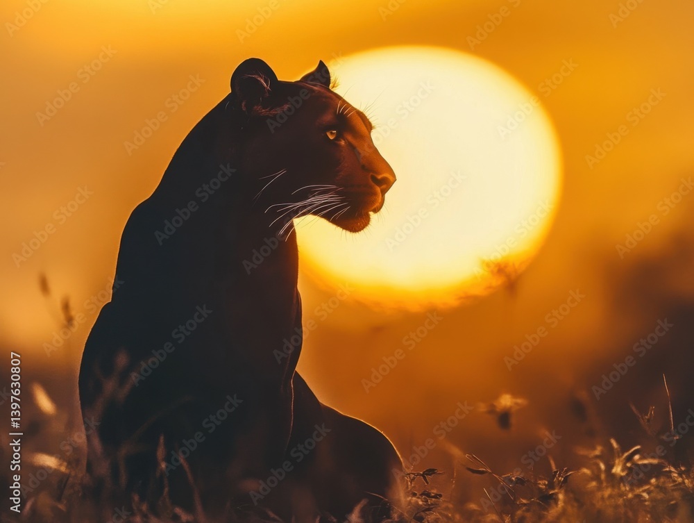 Black panther against yellow sun with space for branding