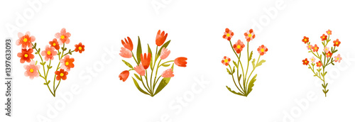 Wallpaper Mural Cute watercolor red field flowers set with small wildflowers. Botanical illustration minimal style. Blossom hand drawn illustration. Easter Torontodigital.ca