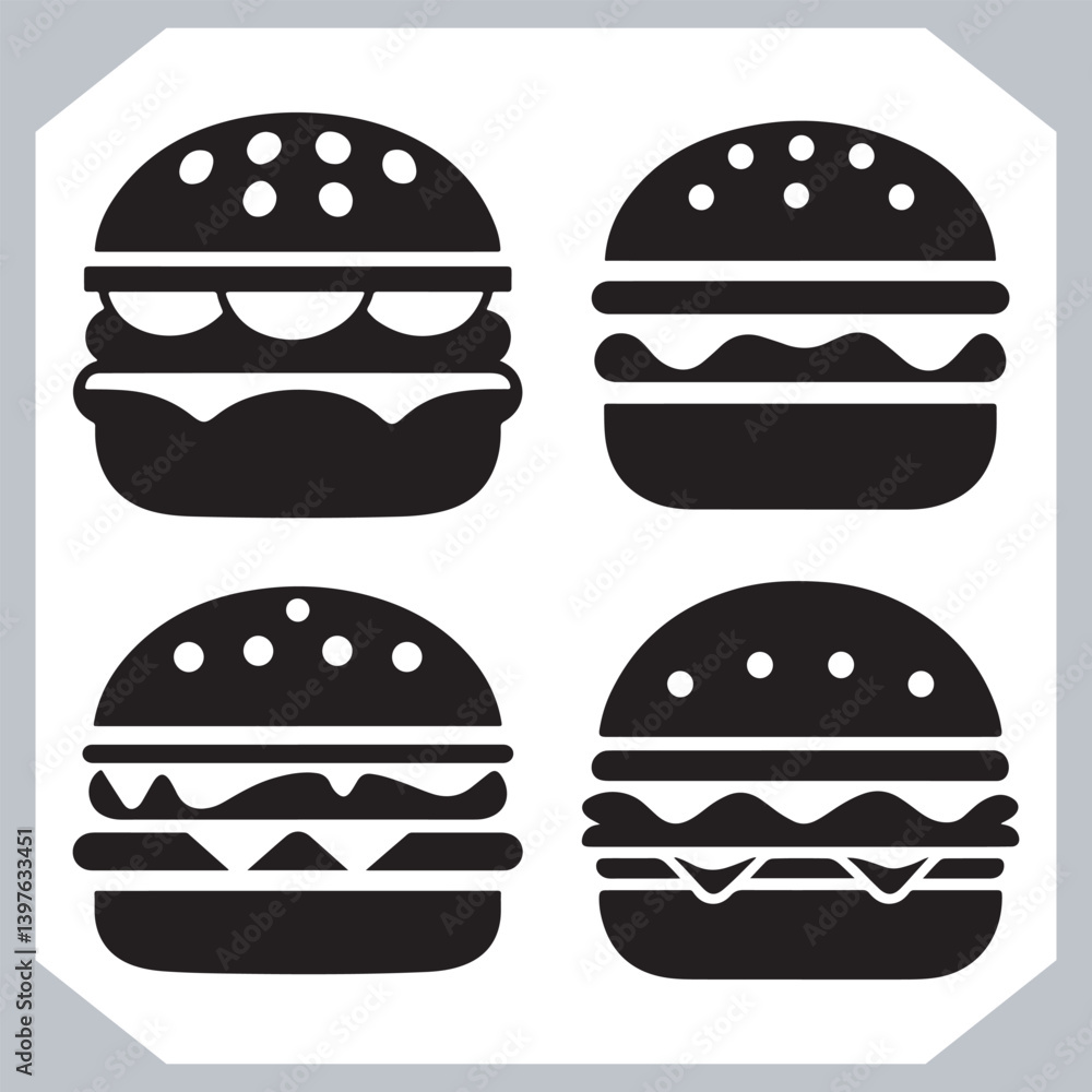 Burger Silhouette Art for Packaging and Menu Design Burger Silhouette Art for Packaging and Menu Design