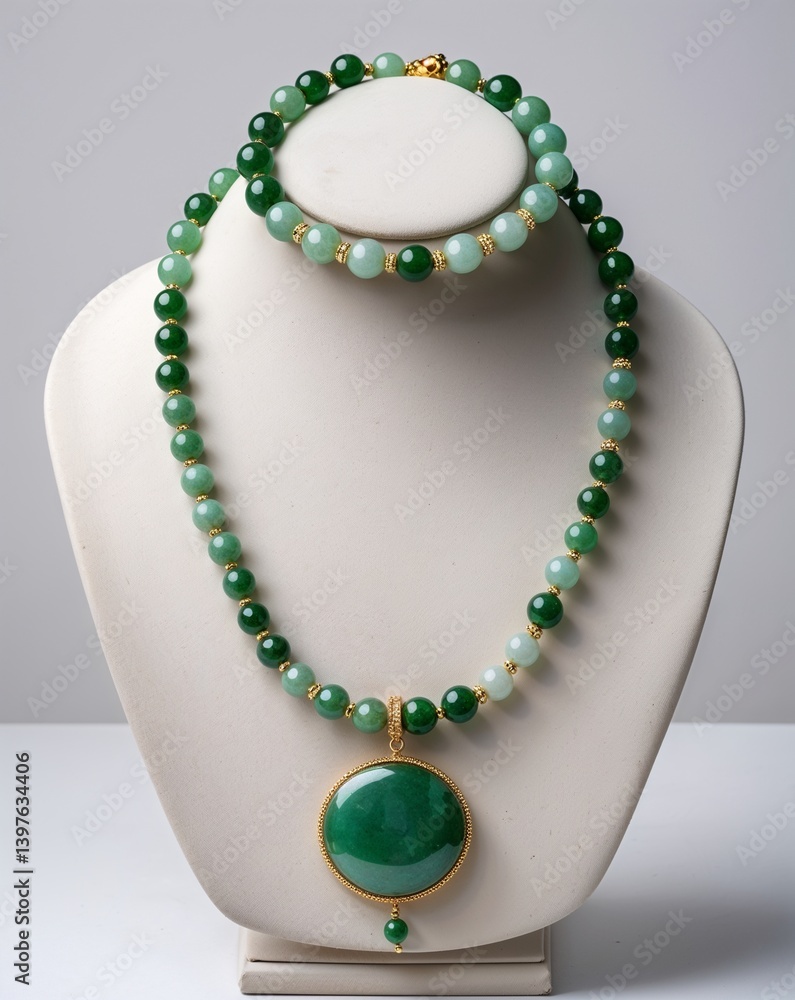 A jade necklace and bangle jewelry set in plain white background A jade necklace and bangle jewelry set in plain white background