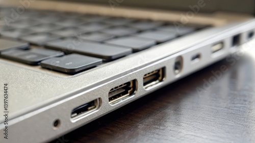 Wallpaper Mural Laptop ports and keys close-up, showcasing modern technology detail. Torontodigital.ca