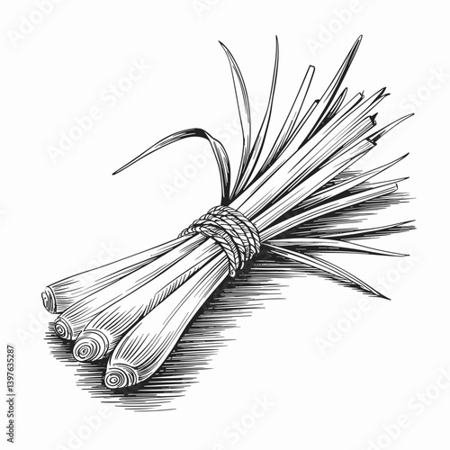 Botanical Lemongrass Bunch Sketch Herb Clipart
