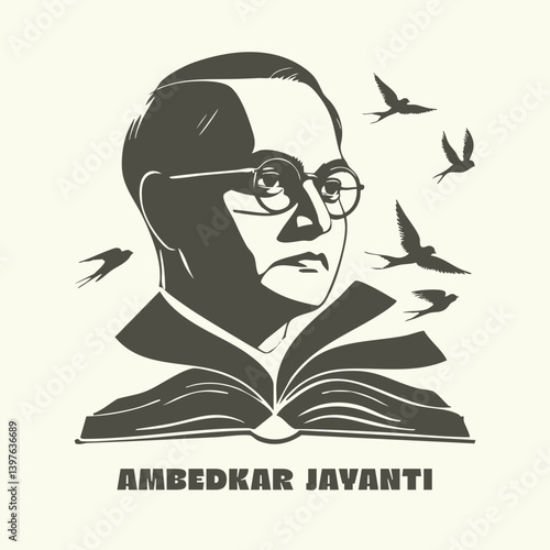 A statue of Dr. Ambedkar decorated with garlands and flags.eps