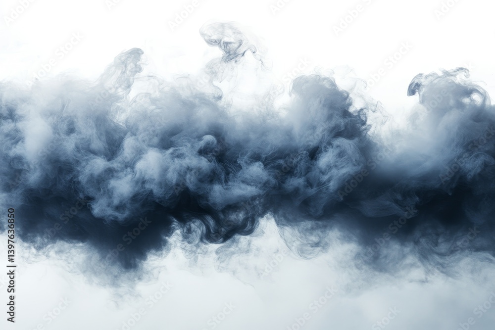 The abstract digital design is characterized by elegant flowing blue smoke waves that create a soft and moving visual effect, evoking serenity and tranquility