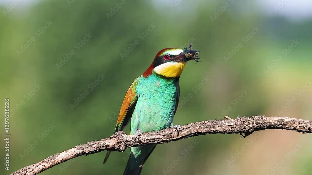 bee-eater juggles a bronze beetle while sitting on a branch bee-eater juggles a bronze beetle while sitting on a branch