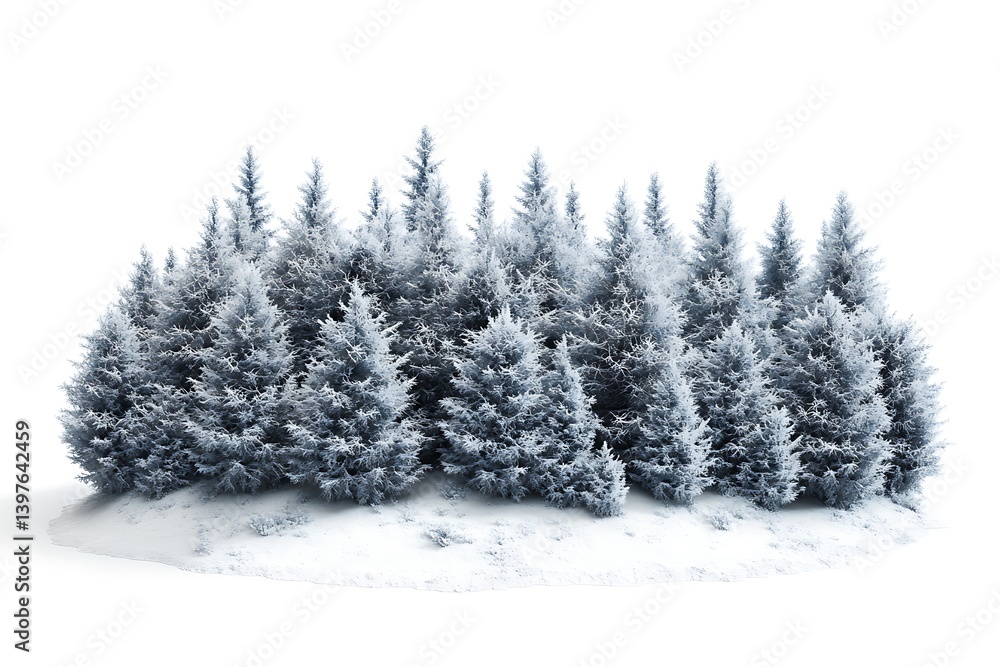 3D Style Frosted Pine Forest Blanketed in Snow. 3D Style Frosted Pine Forest Blanketed in Snow.