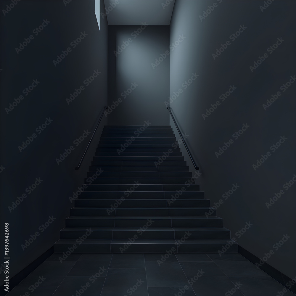 Fototapeta premium dark stairs interior, liminal place style, minimalistic view