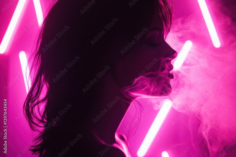 Cigarette smoke in neon noir with swirling patterns and negative space