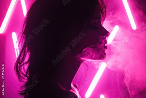 Obraz na płótnie Cigarette smoke in neon noir with swirling patterns and negative space w salonie
