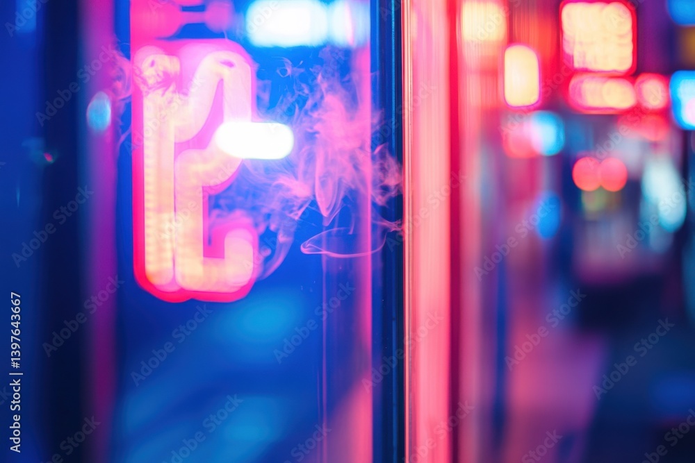 Cigarette smoke in neon noir with swirling patterns and negative space