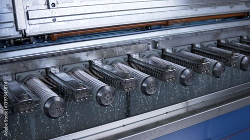 Innovative water cooling system in wire a modern manufacturing showcases complex machinery working efficiently on production lines. The environment is busy and well-organized