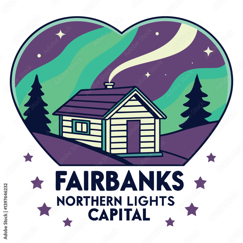 Fototapeta premium Fairbanks Northern Lights Capital Cozy Cabin Under the Aurora