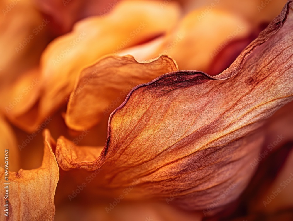 Close-up of dried flower petals with side lighting