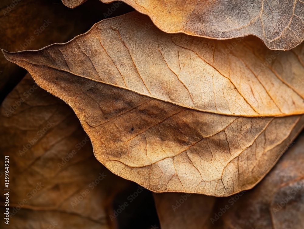 Close-up of dried leaves macro photography and side lighting