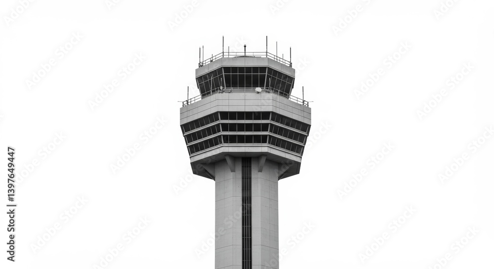 Monochrome air traffic control tower against plain backdrop architecture Monochrome air traffic control tower against plain backdrop architecture