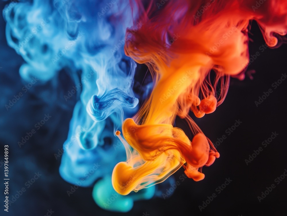 Fototapeta premium Ink dispersing in water with dark background and rim lighting